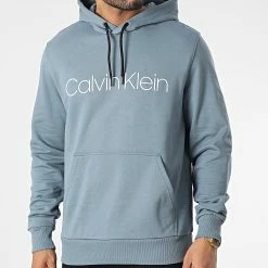 Meilleure affaire 😍 Sweat Capuche Cotton Logo 7033 Gris Bleu de Calvin Klein 👍